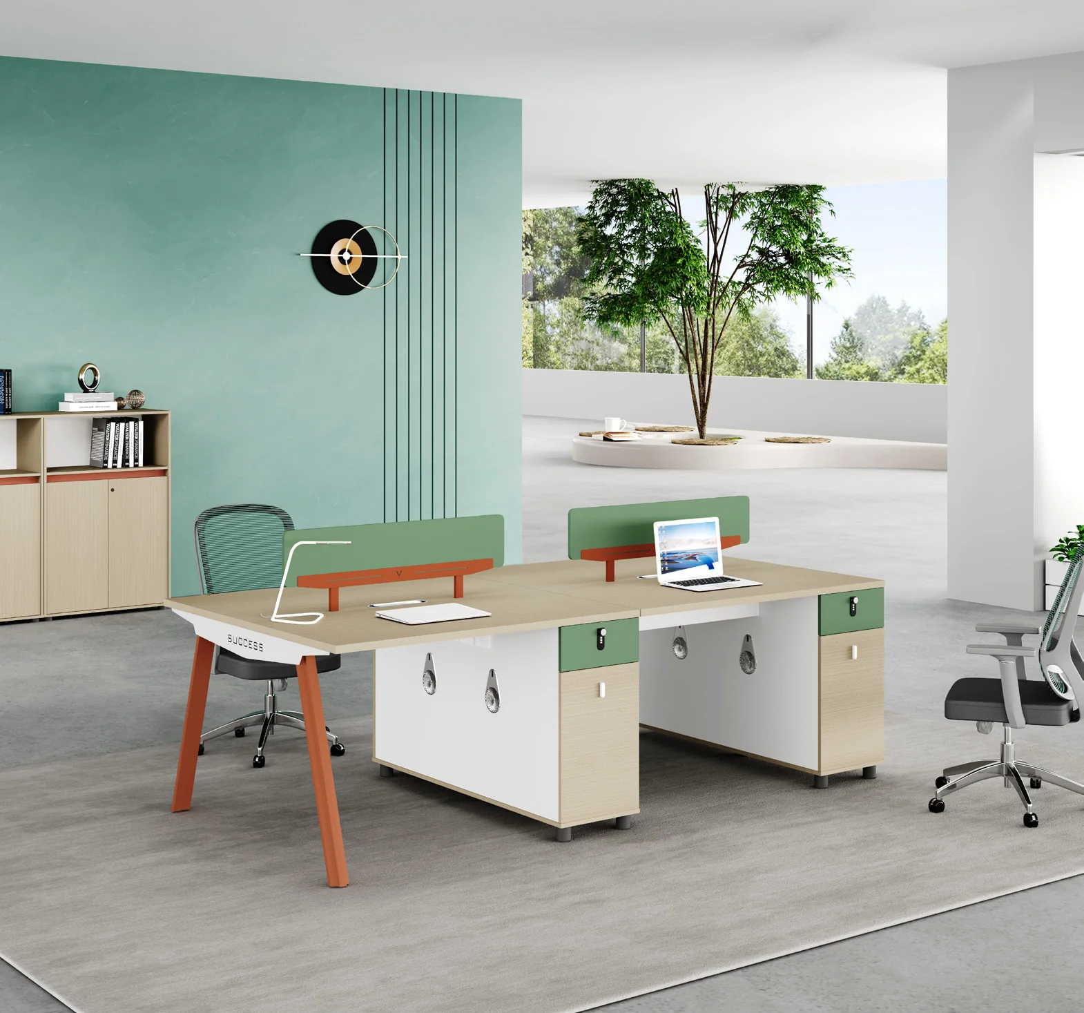 Bureau opérateur LE-720A+720B – 3600 mm (Poirier doré (M046), 3600 x 1200 x 1035)