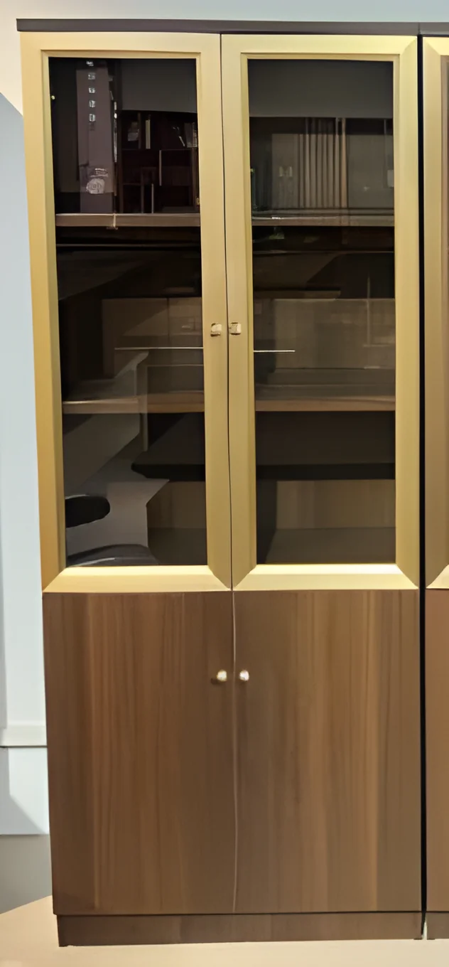 [XIAN-XA-19-210] Bookcase XA-19-210 with glass doors – light HX-114 wood, glazed top and closed base, 800 x 400 x 2000 mm