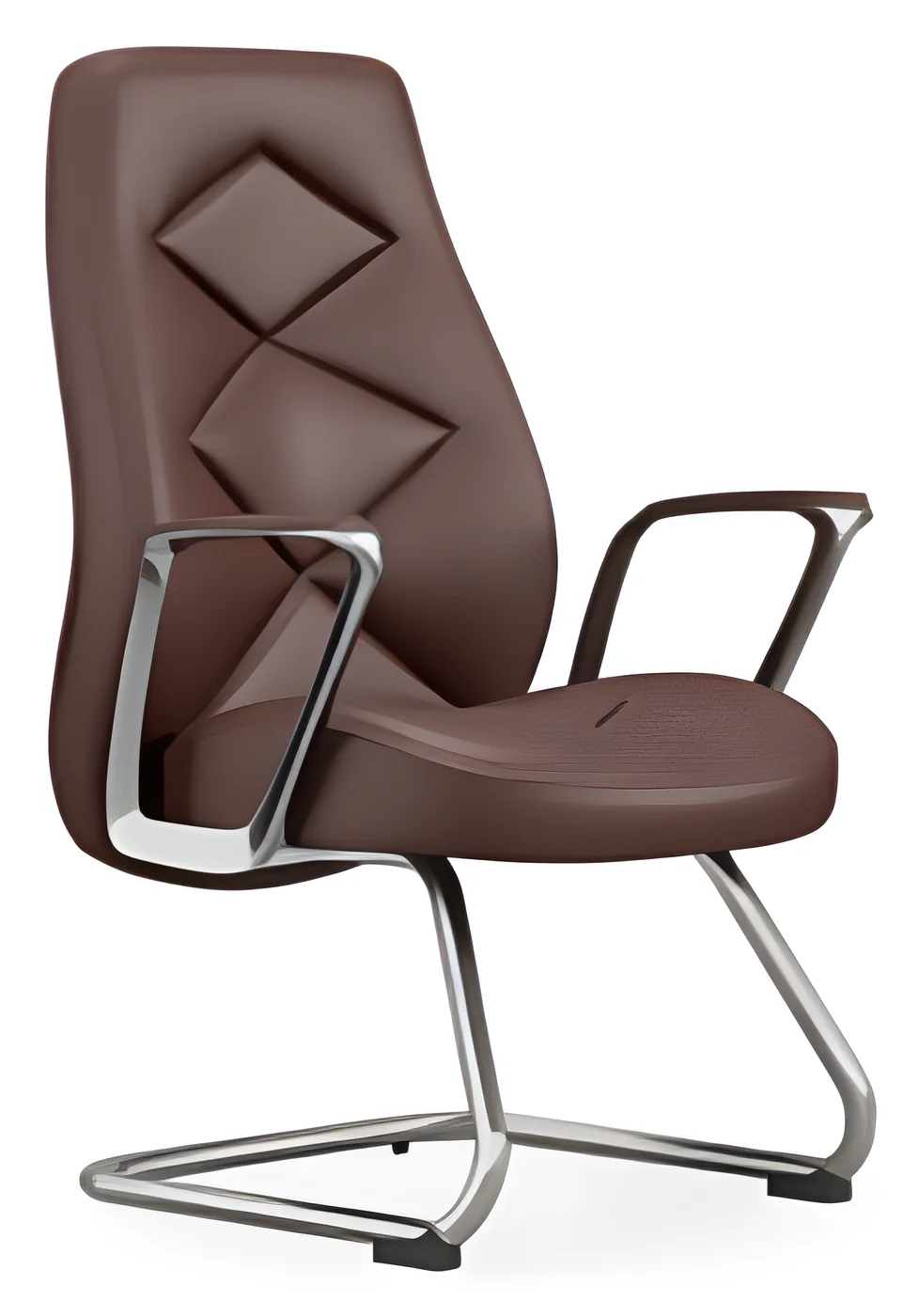 Visitor chair AM 2328D – cantilever base, PU leather (Brown (surpiqûres losange))