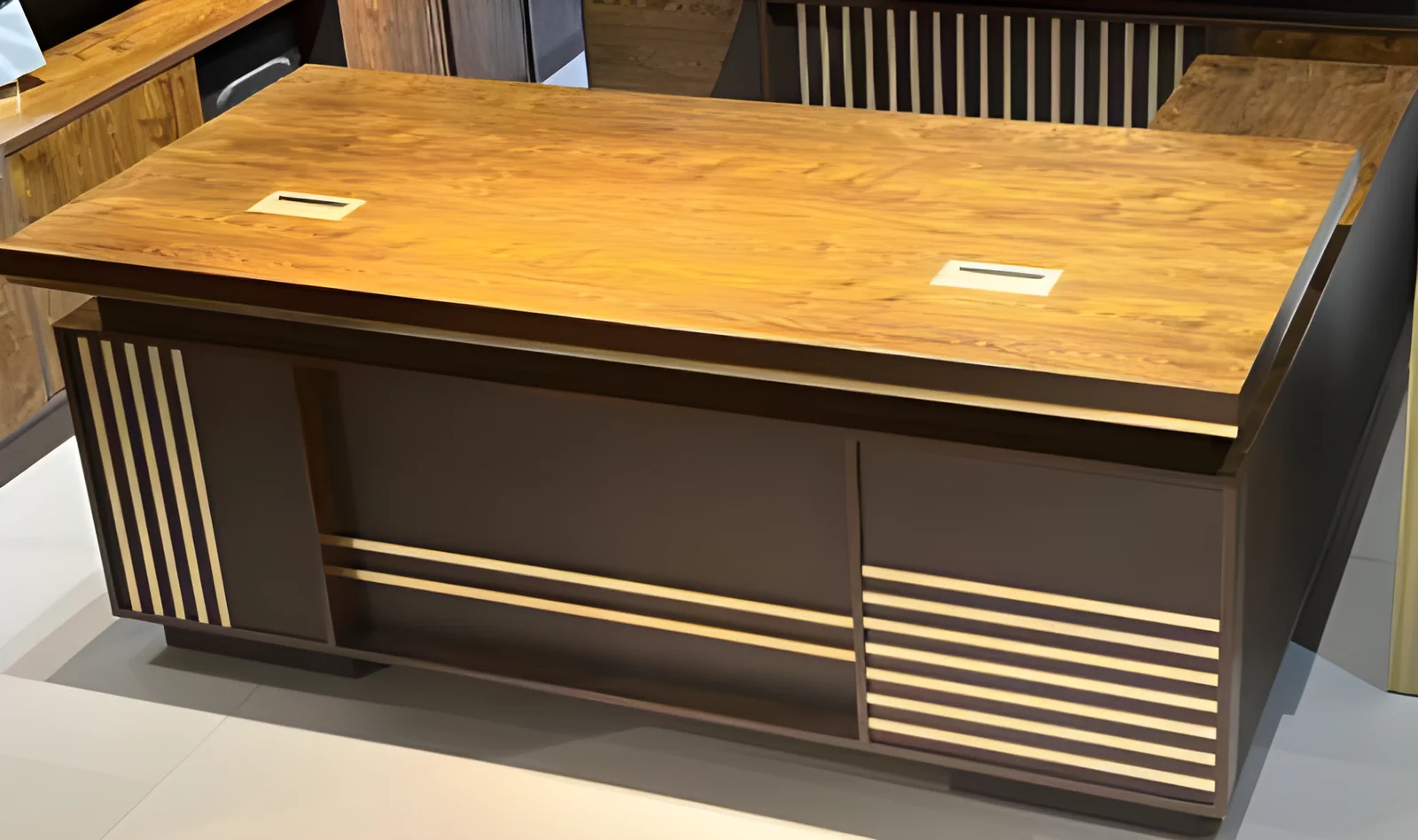 [XIAN-XA-20-55] Executive desk XA-20-55 1800 x 780 mm with storage return and slatted front – light HX-114 wood