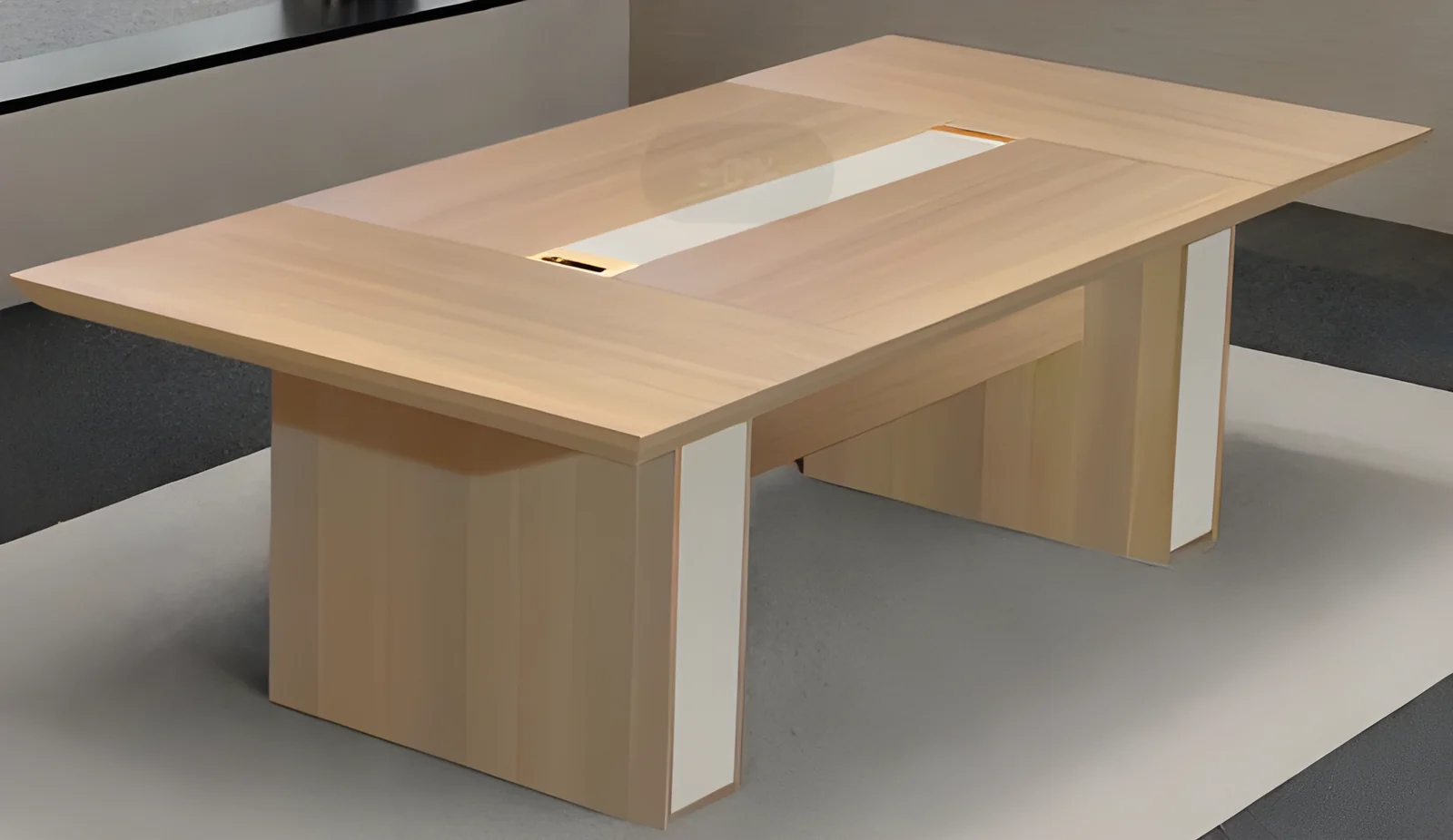 [XIAN-XA-22-207] Table de réunion XA-22-207 2400 x 1200 mm – bois foncé HX-128 à inserts kaki, piètement panneau, 8 personnes