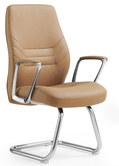 [AMBITION-AM-2405C-MARRONFO] Chaise visiteur cuir PU AM 2405C – piètement luge chromé, accoudoirs aluminium, noir ou marron foncé (Marron foncé (270-10))