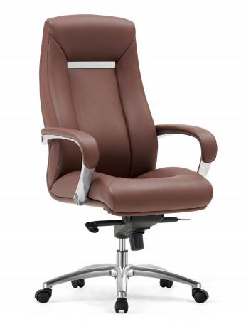 [AMBITION-AM-1828A-CAMELCOM] Fauteuil de direction classique cuir PU AM 1828A – synchrone 4 positions, base alu, marron foncé ou camel (Camel (comme AM 188A au showroom))