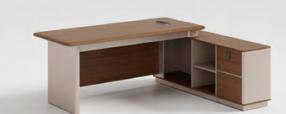 [MINGGE-01-B2017-1800X160] L-shaped executive desk 01-B2017 – walnut/cream PVC, mobile pedestal, outlet and LED strip, 1600/1800/2000 mm (1800 x 1600 x 750)