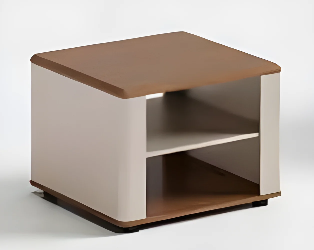 [MINGGE-01-C0606] Square coffee table 01-C0606 600 x 600 x 450 mm – lower shelf, walnut/cream PVC, reception lounges and offices
