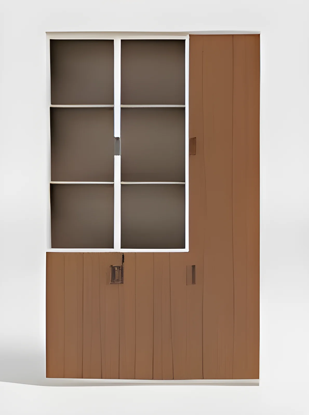 [MINGGE-01-W18219] Bookcase 01-W18219 1200 mm – D01 walnut / cream melamine, glazed top and solid doors below, 400 x 2000 mm
