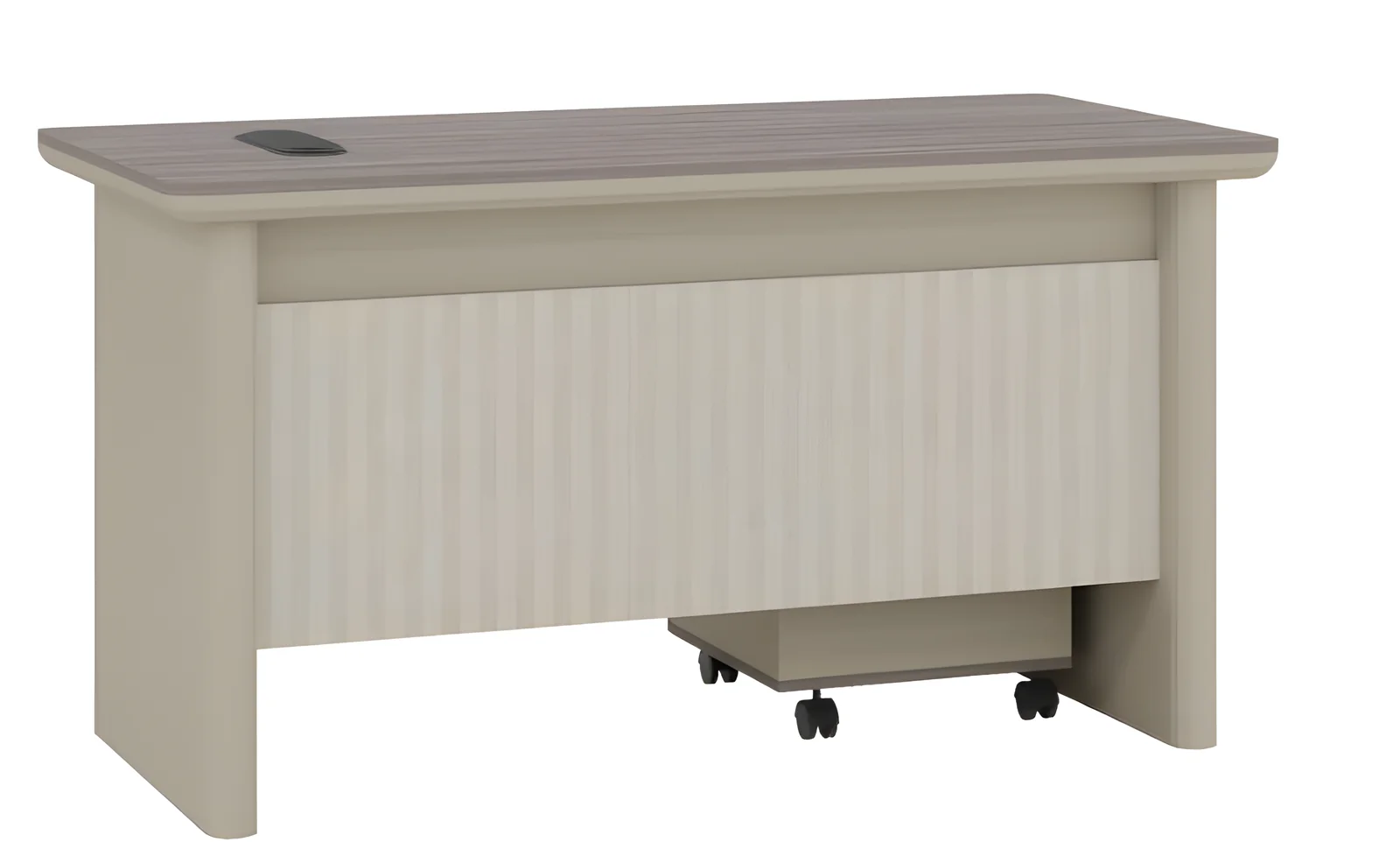 Bureau opérateur MC2501 1400 mm – noyer / crème ou chêne gris / beige, caisson 3 tiroirs ou tiroirs fixes