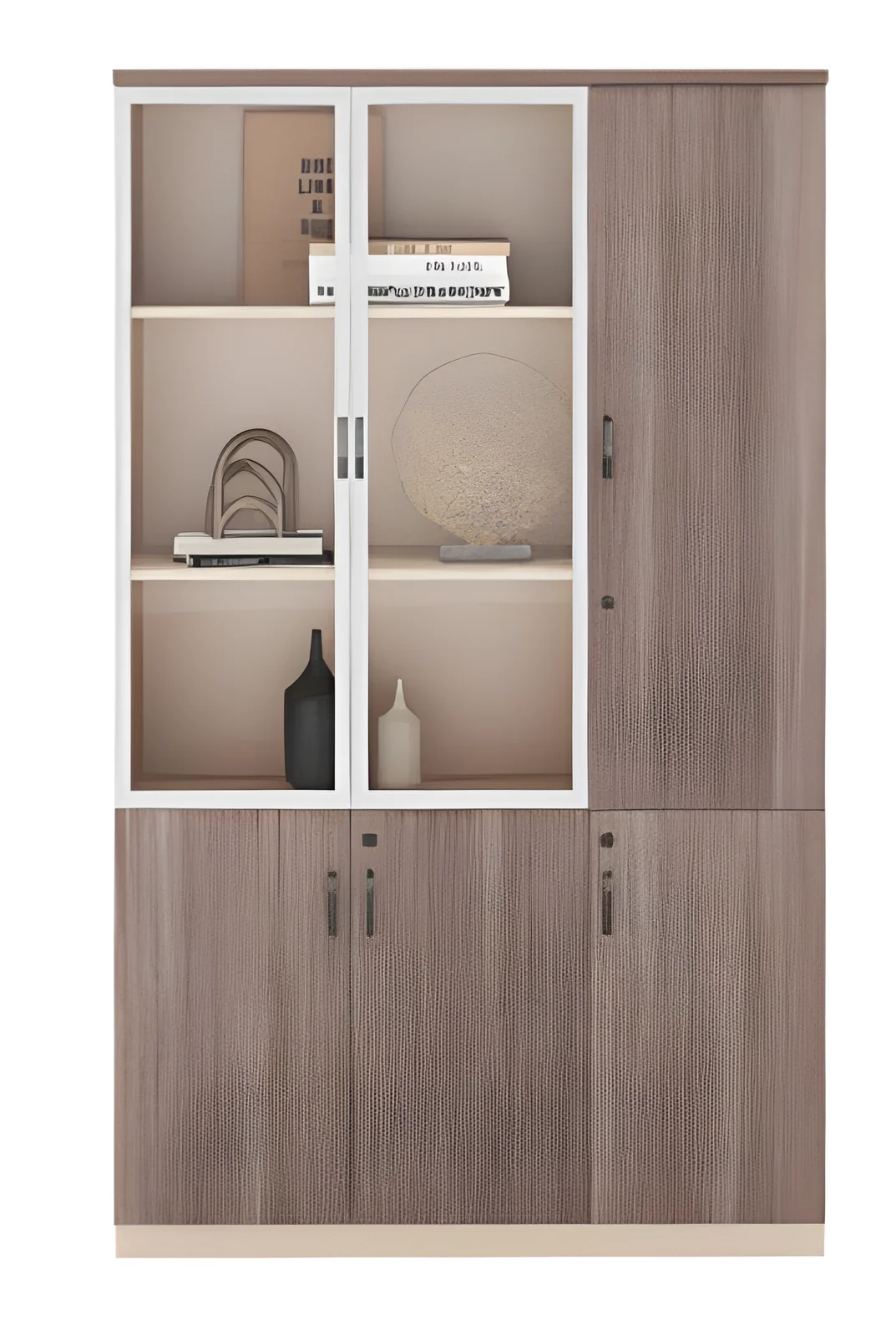 [MINGGE-MC18219-1] Bibliothèque MC18219-1 1200 x 400 x 2000 mm – chêne gris / beige C83, partie haute vitrée, rangement bas fermé