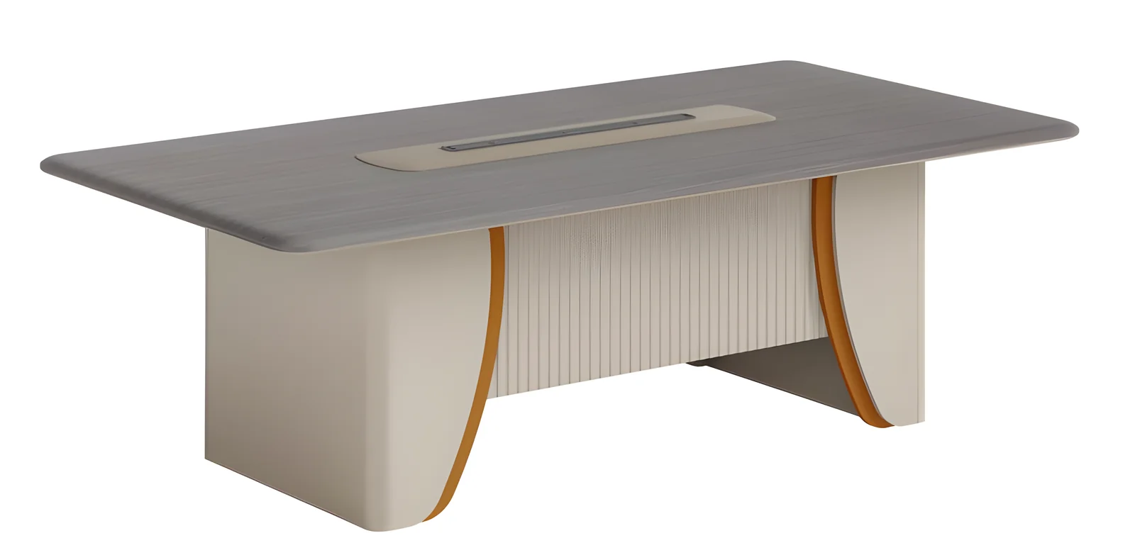 [MINGGE-02-H2415] Table de réunion 02-H2415 2400 x 1100 x 750 mm pour 8 personnes – bois foncé / blanc cassé, prise intégrée